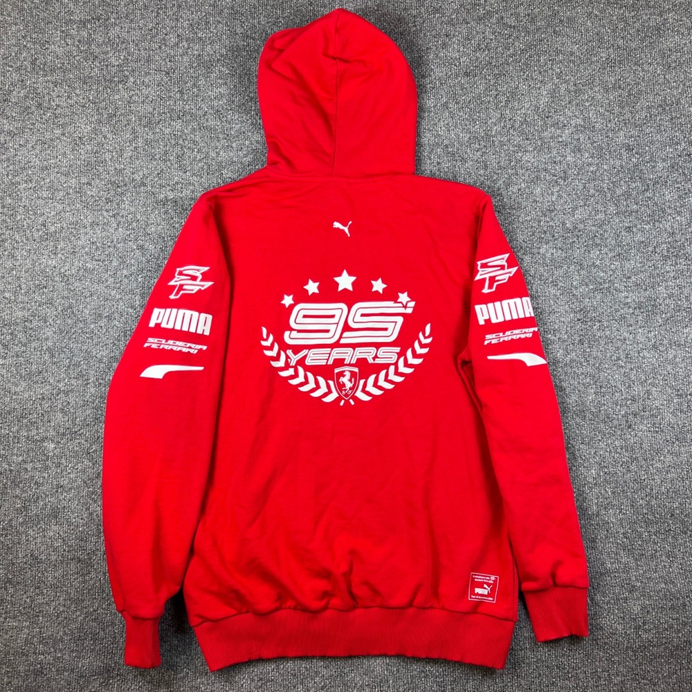 Puma Ferrari Hoodie Mens L Red 95 Years Racing Sponsors Graphic Sweatshirt